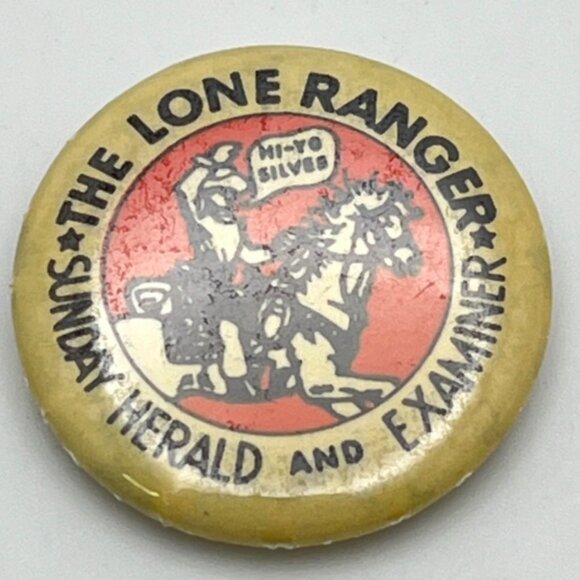 Vintage Lone Ranger Pinback Sunday Herald & Examiner Button Pin Hi Ho Silver - Picture 4 of 5